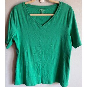 Chico's Womens Green V-Neck 'The Ultimate Tee' Sz 3 (Large) Short Sleeve Ribbed